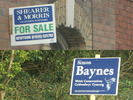 [Blue signs: estate agents vs the Conservative party]